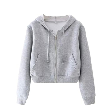 PUWEI Women's Casual Workout Long Sleeve Zip Up Crop Top Hoodie Fleece Sweatshirts