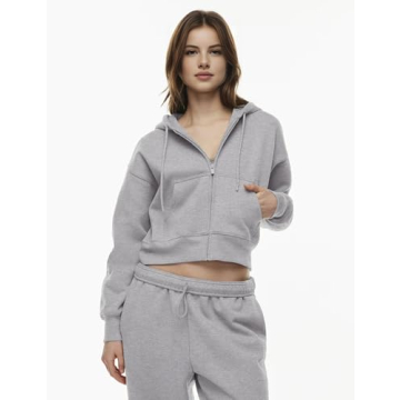 Trendy PUWEI Women's Zip Up Crop Hoodie for Activewear