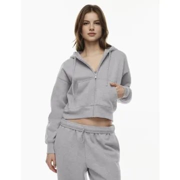 Trendy PUWEI Women's Zip Up Crop Hoodie for Activewear