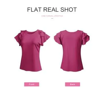 SHEWIN Womens Shirts Summer Ruffle Sleeve Crewneck Cute Ladies Tops and Blouses Rose XL