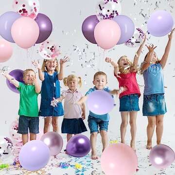 RUBFAC 65 Pcs 12 Inches Pink Purplee Balloon Arch Garland Kit, Purplee Pink Confetti Balloons, Metallic Purplee Pink Latex Balloons for Valentine's Day, Girls Birthday Baby Shower Wedding Decorations