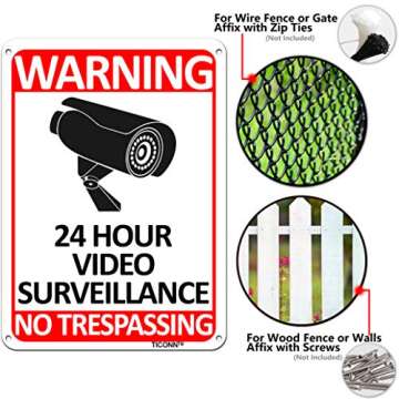 TICONN No Trespassing Sign - 24 Hour Video Surveillance