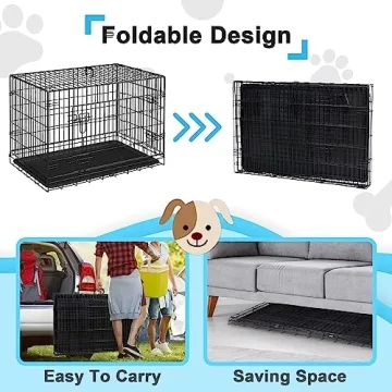 ZENY Double Door Folding Dog Crate for Medium Pets