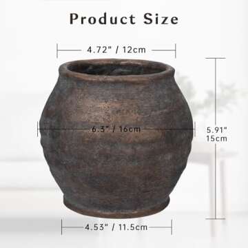 Briful 5.91'' Large Ceramic Rustic Vase Shabby Vintage Textured Vase, 4.72'' Wide Mouth Pampas Jar V...