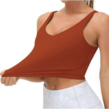 Women’s Longline Sports Bra Wirefree Padded Medium Support Yoga Bras Gym Running Workout Tank Tops(Brick Red, Medium)