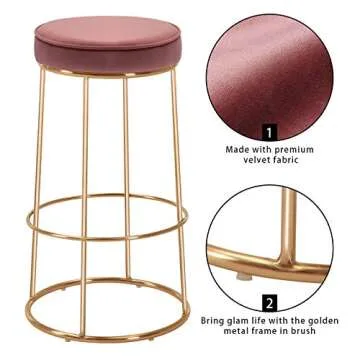 DUHOME Velvet Bar Stools Set of 2 in Elegant Pink and Gold