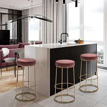 DUHOME Velvet Bar Stools Set of 2 in Elegant Pink and Gold