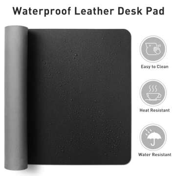 Aothia Leather Desk Pad Protector, Mouse Pad, Office Desk Mat, Non-Slip PU Leather Desk Blotter, Laptop Desk Pad, Waterproof Desk Writing Pad for Office and Home (Black,23.6" x 13.7")