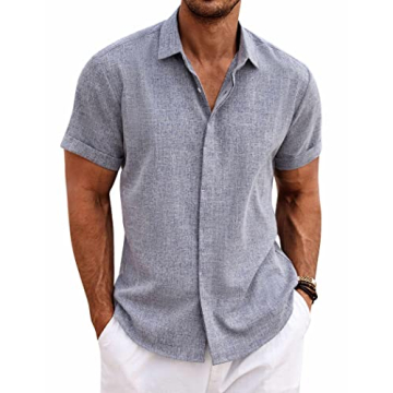 COOFANDY Men's Casual Shirts Button Down Linen Shirt Short Sleeve Cotton Linen Shirts for Men Summer...