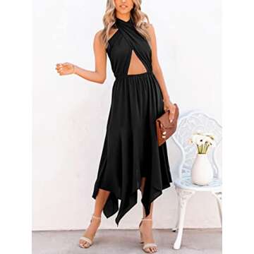 ANRABESS Women's Summer Halter Neck Cut Out Crossover Asymmetric Date Night Cocktail Midi Dresses Di...