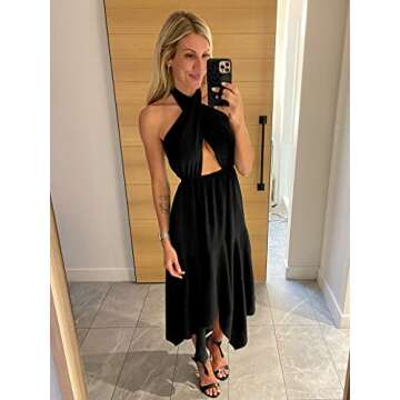 Stylish ANRABESS Halter Neck Cocktail Midi Dress