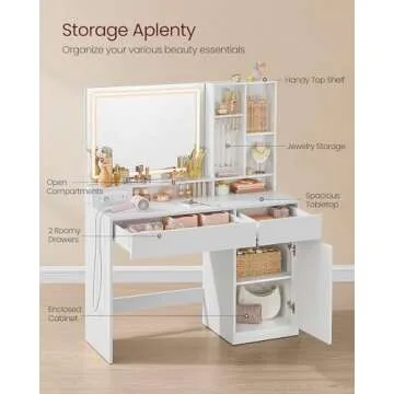 Stylish VASAGLE Vanity Desk with Mirror and Lights