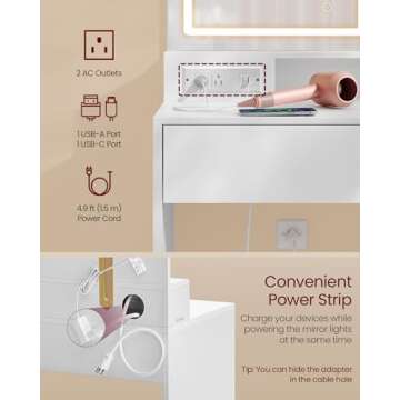 Stylish VASAGLE Vanity Desk with Mirror and Lights