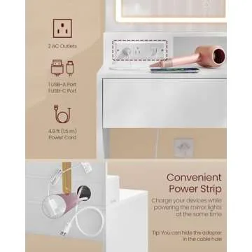 Stylish VASAGLE Vanity Desk with Mirror and Lights