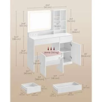 Stylish VASAGLE Vanity Desk with Mirror and Lights