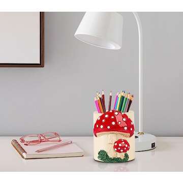 dgudgu Mushroom Pencil Holder For Desk Cute Pencil Holders & Pen Holders Resin Desk Pencil Holder Pen Organizer For Desk