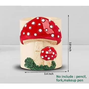 dgudgu Mushroom Pencil Holder For Desk Cute Pencil Holders & Pen Holders Resin Desk Pencil Holder Pen Organizer For Desk