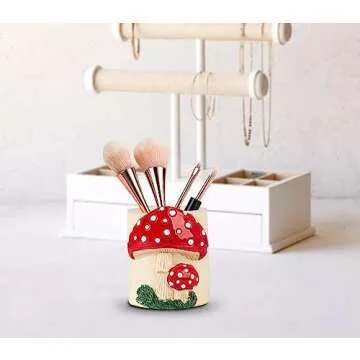 dgudgu Mushroom Pencil Holder For Desk Cute Pencil Holders & Pen Holders Resin Desk Pencil Holder Pen Organizer For Desk