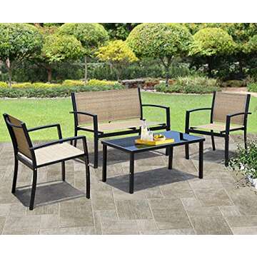 JUMMICO 4 Pieces Patio Furniture Set Modern Conversation Set Outdoor Garden Patio Bistro Set with Gl...