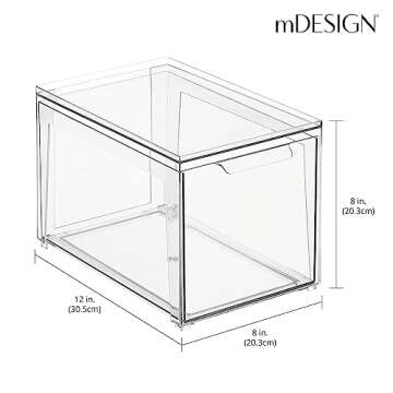 mDesign Plastic Stackable Bathroom Storage with Pull Out Bin Organizer Drawer for Cabinet, Vanity, Shelf, Cupboard, Cabinet, or Closet Organization - Lumiere Collection - 4 Pack - Clear