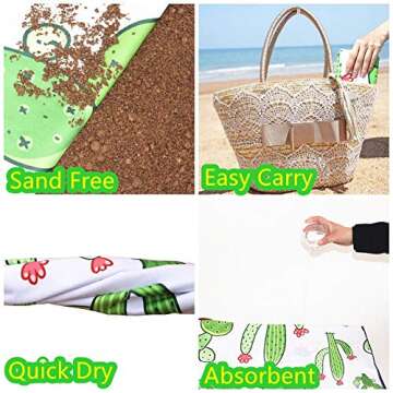 HAOKUN Cactus Quick Dry Sand Free Beach Towel Blanket