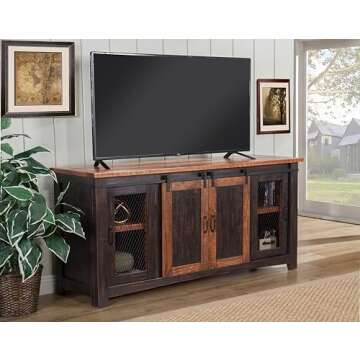 Martin Svensson Home Santa Fe Solid Wood TV Stand, 65", Antique Black and Aged Distressed Pine