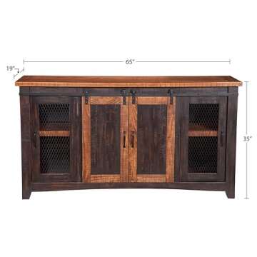 Martin Svensson Home Santa Fe Solid Wood TV Stand, 65", Antique Black and Aged Distressed Pine