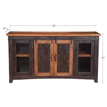 Martin Svensson Home Santa Fe Solid Wood TV Stand, 65", Antique Black and Aged Distressed Pine