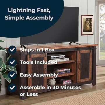 Martin Svensson Home Santa Fe Solid Wood TV Stand, 65", Antique Black and Aged Distressed Pine