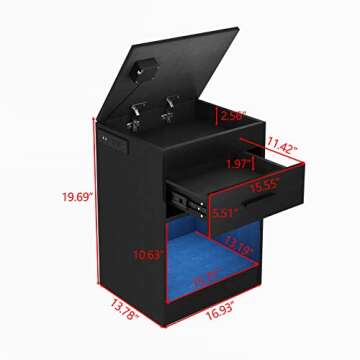 Auromie Nightstand with Charging Station and LED Lights, Concealment Furniture with RFID Lock Cabinet and Power Outlets, Bedside Table with Hidden Compartment for Valuables Storage, Black
