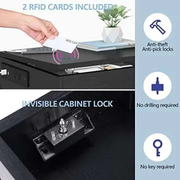 Auromie Nightstand with Charging Station and LED Lights, Concealment Furniture with RFID Lock Cabinet and Power Outlets, Bedside Table with Hidden Compartment for Valuables Storage, Black