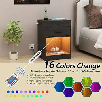 Auromie Nightstand with Charging Station and LED Lights, Concealment Furniture with RFID Lock Cabinet and Power Outlets, Bedside Table with Hidden Compartment for Valuables Storage, Black