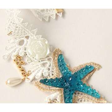 Bodermincer Summer Beach Style Bohemia Wedding Flower Head Wreath for Woman Party Mermaid Sea Star Starfish Decorations Charm Hairbands Mermaid Hair Accessories Mermaid Costume (Starfish Necklace)