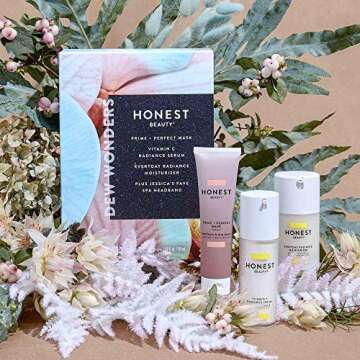 Honest Beauty Dew Wonders Gift Set | Perfect for Gifting | Full Size Prime + Perfect Mask, Vitamin C Serum & Radiance Moisturizer | Includes Jessica's Fave Spa Headband | Cruelty Free | 1 Count