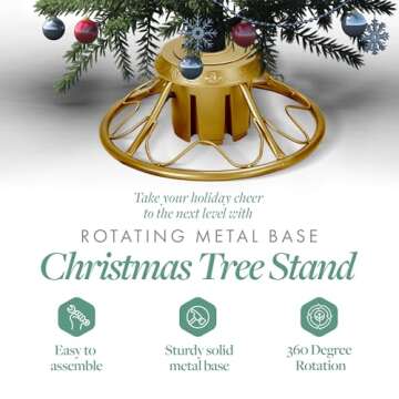 Home Heritage Artificial Christmas Tree Base Rotating Metal Stand for 1 to 1 3/4 Inch Diameter Artif...
