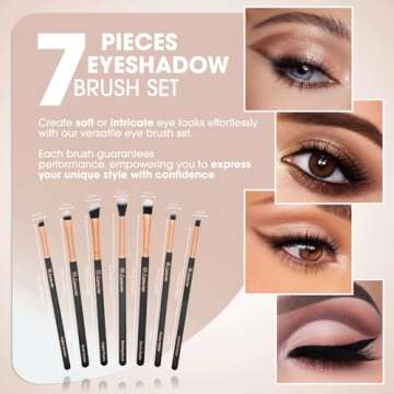 Eye Makeup Brushes Eyeshadow Brush Set - 7pcs Soft Synthetic Eyeshadow Blending Brush Kit - For Blending Eyeshadow, Eyeliner, Crease, Eyebrow - Long Lasting, Apply Better, Flawless Look Makeup