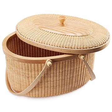 Teng Tian Nantucket Style Rattan Sewing Storage Basket