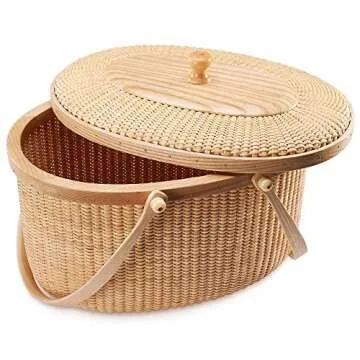 Teng Tian Nantucket Style Rattan Sewing Storage Basket