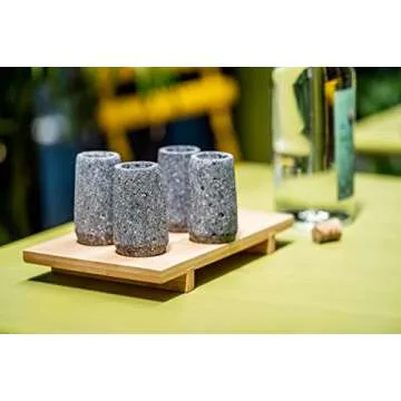 MEXTEQUIL - Volcanic Stone Shot Glasses - Set of Natural Shot Glass - 1.5 Oz - 100% Organic & Eco friendly - Natural Basalt Rock (4 pieces) (Round)