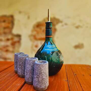 MEXTEQUIL - Volcanic Stone Shot Glasses - Set of Natural Shot Glass - 1.5 Oz - 100% Organic & Eco friendly - Natural Basalt Rock (4 pieces) (Round)