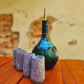 MEXTEQUIL - Volcanic Stone Shot Glasses - Set of Natural Shot Glass - 1.5 Oz - 100% Organic & Eco friendly - Natural Basalt Rock (4 pieces) (Round)