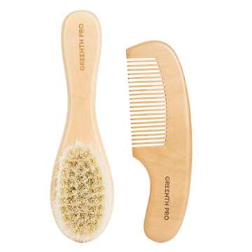 GREENTH PRO Baby Hair Bush and Comb Set -Nature Lotus Wood with Soft Goat Bristle and Pear Wood Comb...