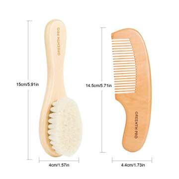 GREENTH PRO Baby Hair Bush and Comb Set -Nature Lotus Wood with Soft Goat Bristle and Pear Wood Comb for Newborns & Toddlers, Ideal for Cradle Cap