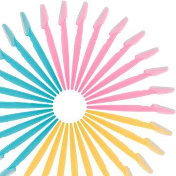 EAONE 30Pcs Eyebrow Razor Dermaplaning Tool Eyebrow Trimmer Shaper with Precision Cover, Dermaplane Razor Facial Hair Removal for Women and Men Face, 3 Colors with Box Packaged