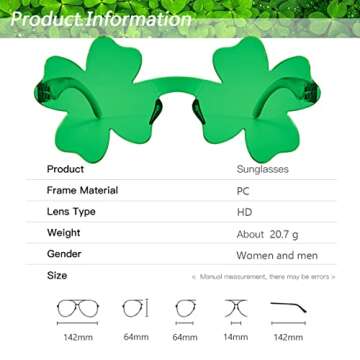 St. Patrick’s Day Irish Shamrock Sunglasses Green Four Leaf Clover Leprechaun Costume Glasses Party Favors Eyewear