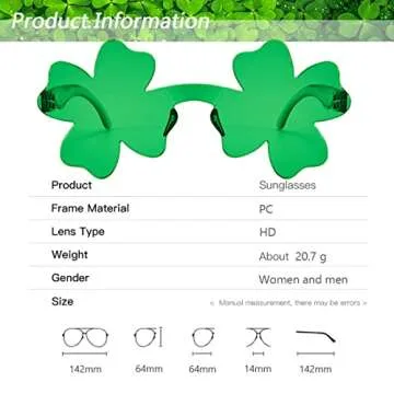 St. Patrick’s Day Irish Shamrock Sunglasses Green Four Leaf Clover Leprechaun Costume Glasses Party Favors Eyewear