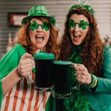 St. Patrick’s Day Irish Shamrock Sunglasses Green Four Leaf Clover Leprechaun Costume Glasses Party Favors Eyewear