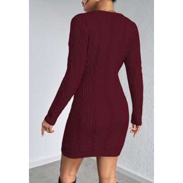 Pink Queen Women's Long Sleeve Wrap Sweater Dress V Neck Knit Ribbed Bodycon Mini Dresses Dark Red S