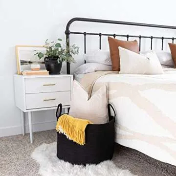 OrganiHaus Black Basket for Storage 20x13, Big Basket for Blankets for Living Room, Round Laundry Basket & Blanket Holder for Bedroom, Boho Blanket Basket, Pillow Basket & Toy Basket