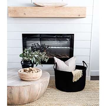 OrganiHaus Black Basket for Storage 20x13, Big Basket for Blankets for Living Room, Round Laundry Basket & Blanket Holder for Bedroom, Boho Blanket Basket, Pillow Basket & Toy Basket